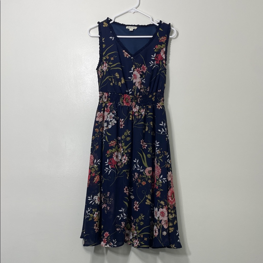 Indigo Rose Navy Floral Sleeveless Dress • Small